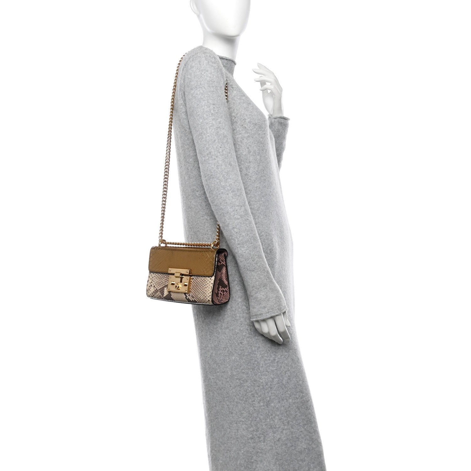 Gucci Snakeskin Small Padlock Shoulder Bag Gold Beige Pink 2 of 13