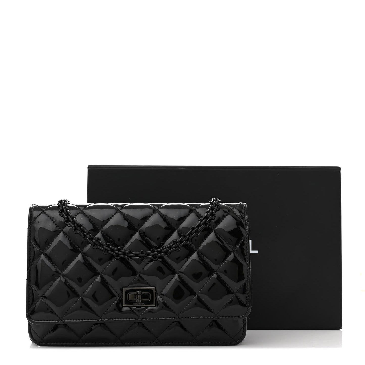 Patent Calfskin Quilted Reissue Wallet On Chain WOC Black