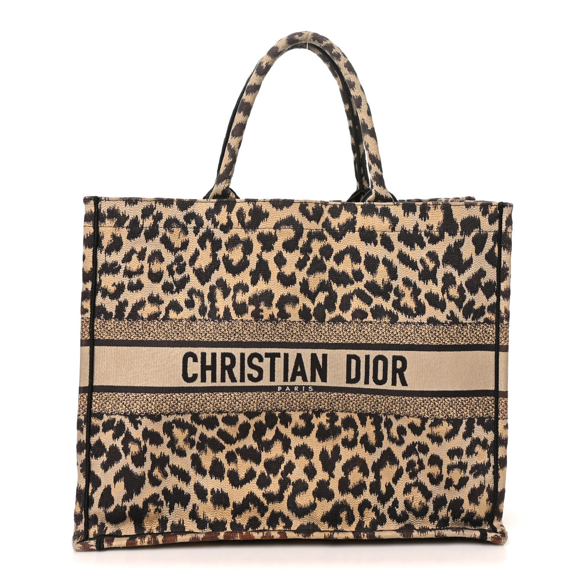 Christian Dior Canvas Mizza Embroidered Large Leopard Book Tote Beige 1 of 10
