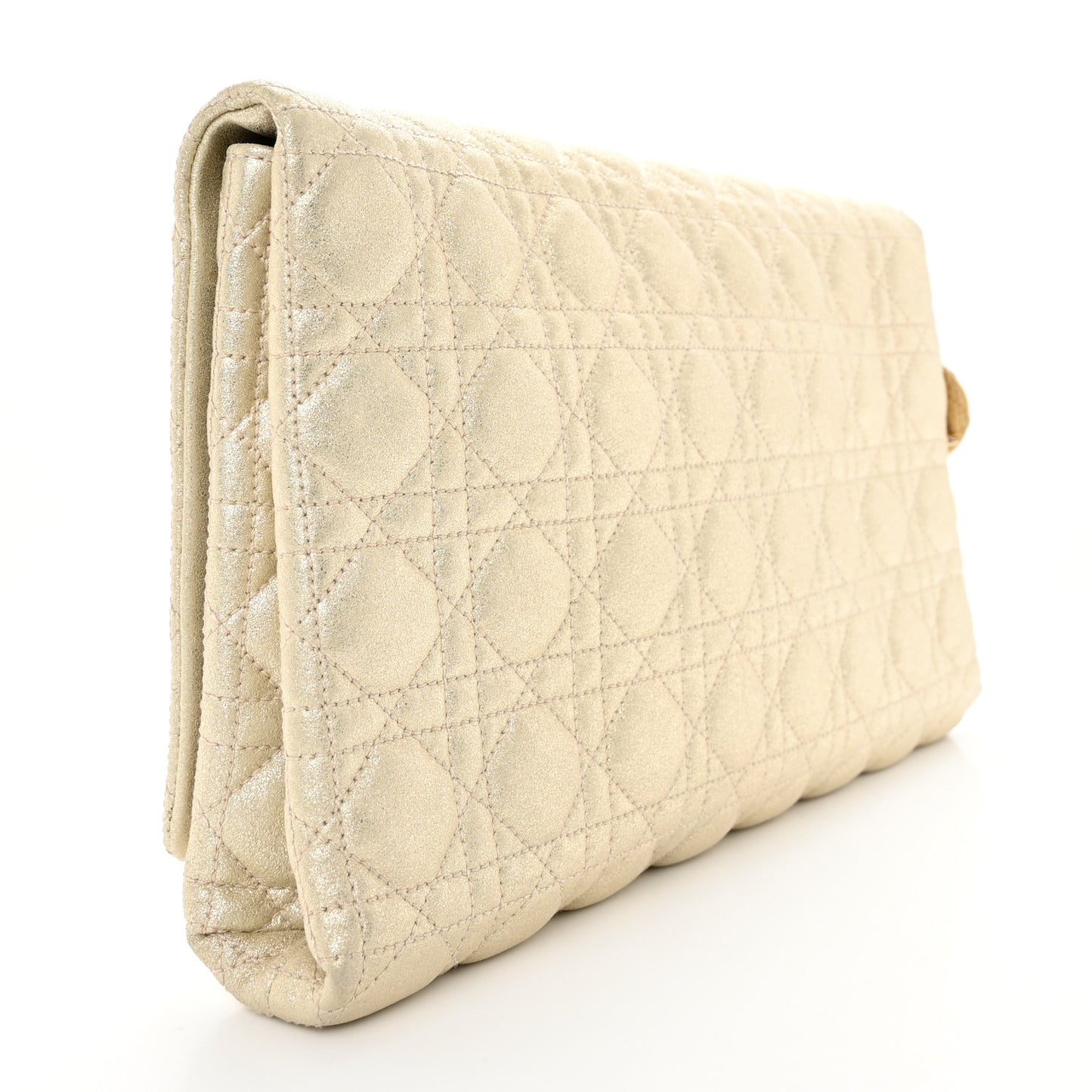 Metallic Goatskin Cannage Flap Clutch Light Gold