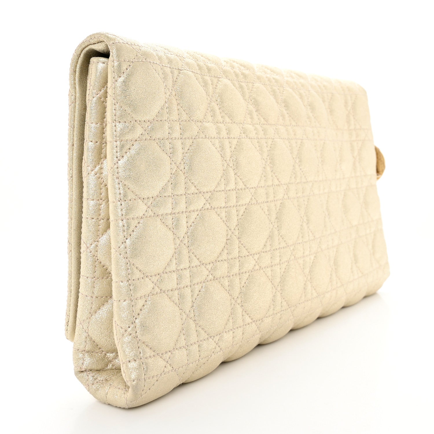 Christian Dior Metallic Goatskin Cannage Flap Clutch Light Gold 3 of 8