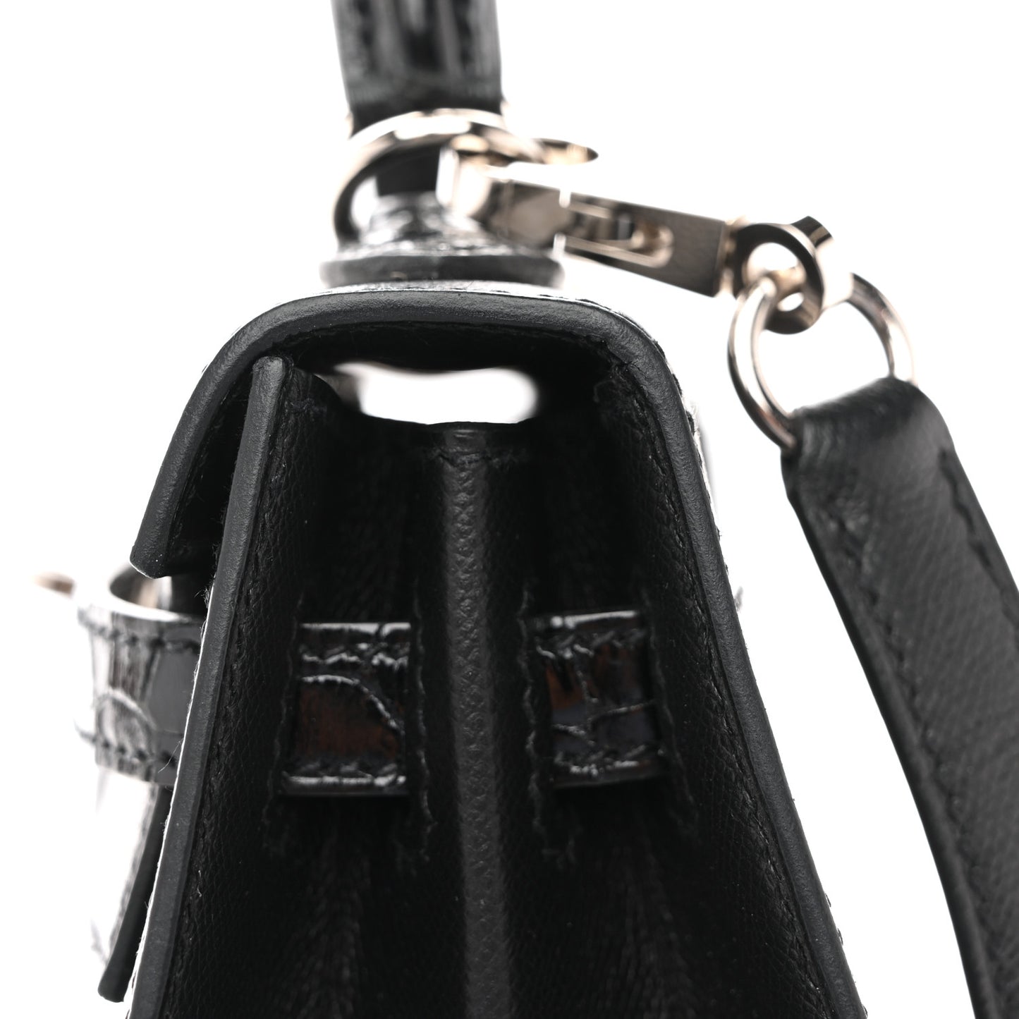 Madame Calfskin Shiny Niloticus Crocodile Kelly Sellier Touch 25 Black