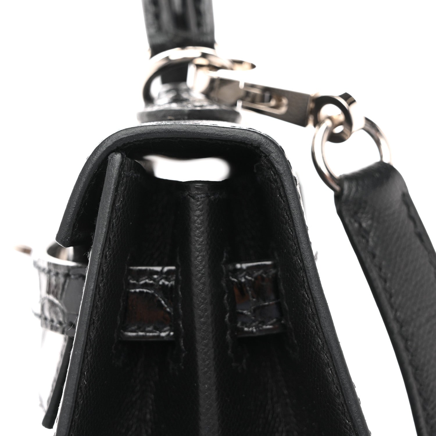 Hermes Madame Calfskin Shiny Niloticus Crocodile Kelly Sellier Touch 25 Black 12 of 14