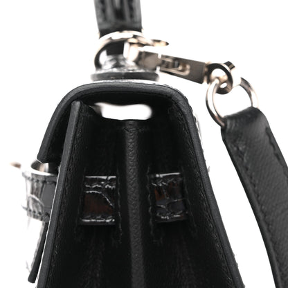 Hermes Madame Calfskin Shiny Niloticus Crocodile Kelly Sellier Touch 25 Black 12 of 14