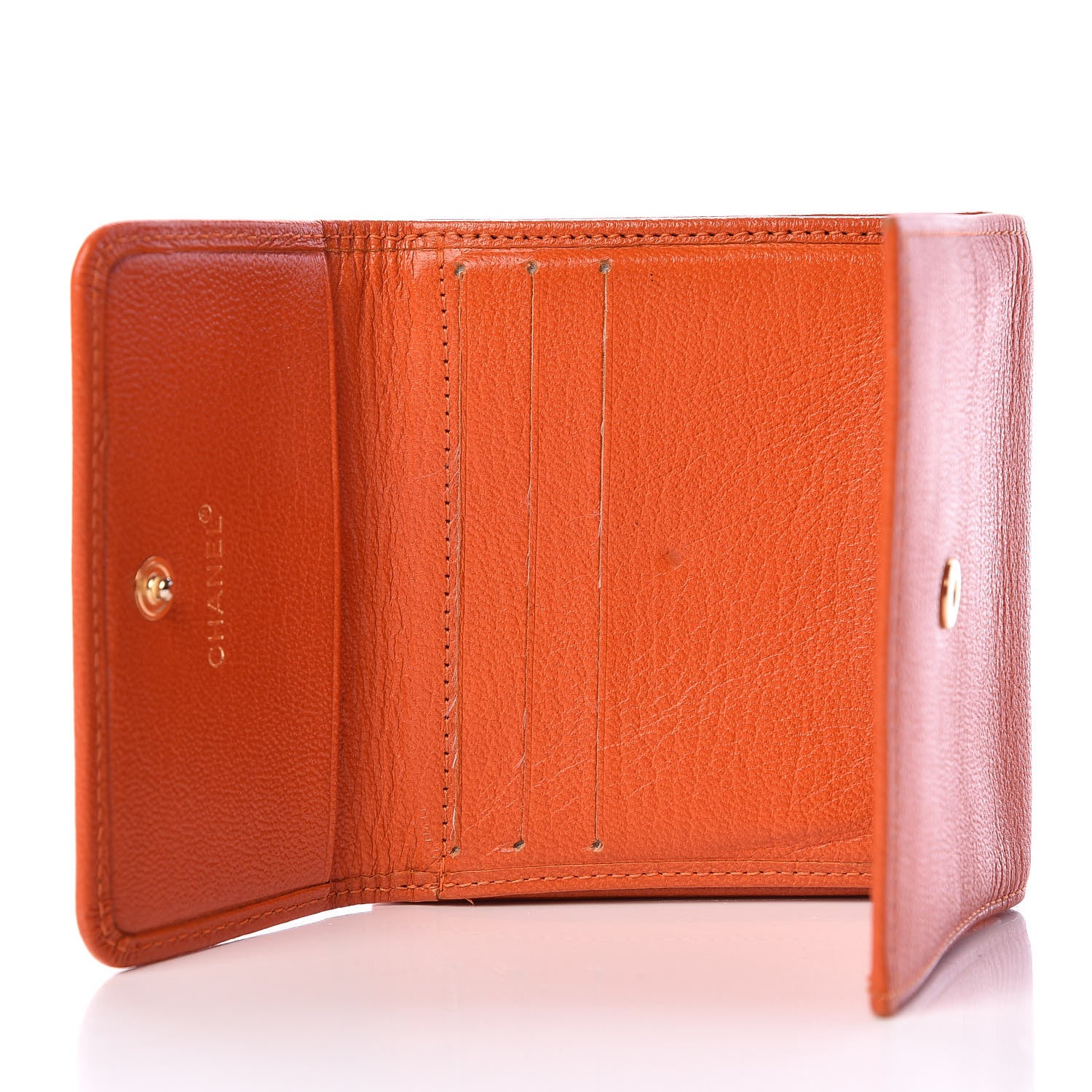Chanel Goatskin Compact Double Sided Wallet Orange 5 of 12