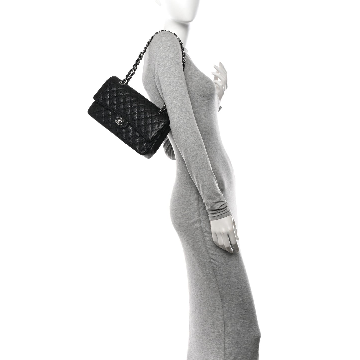 Caviar Quilted Medium Double Flap Black