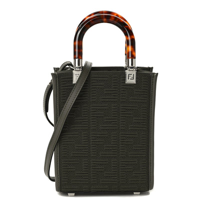 Fendi Technical Fabric Vitello Ceylon Plexiglass FF Mini Fendi Sunshine Shopper Tote Wood 1 of 9