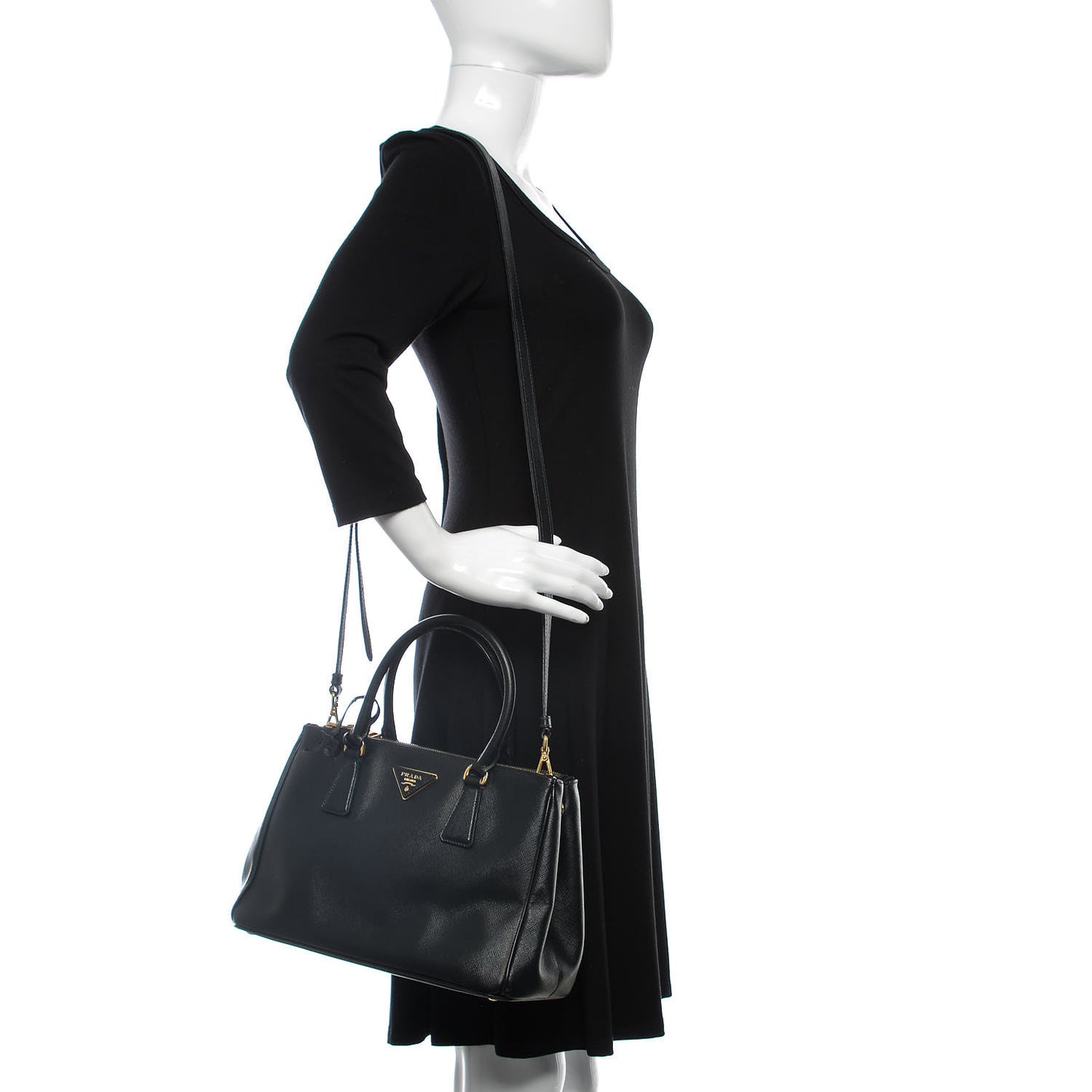 Saffiano Small Galleria Double Zip Tote Black