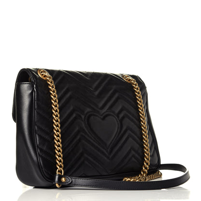 Gucci Calfskin Matelasse Medium GG Marmont Shoulder Bag Black 3 of 9