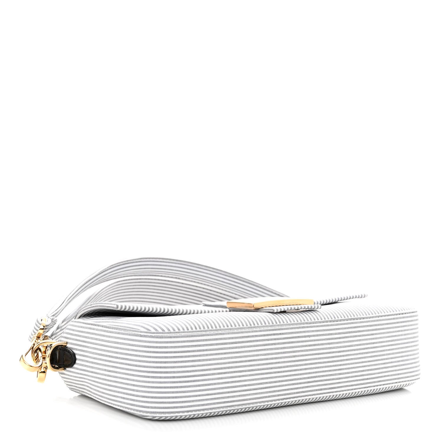 Fendi Cotton Cuoio Bretagna Striped Baguette Grigio White Black 4 of 9