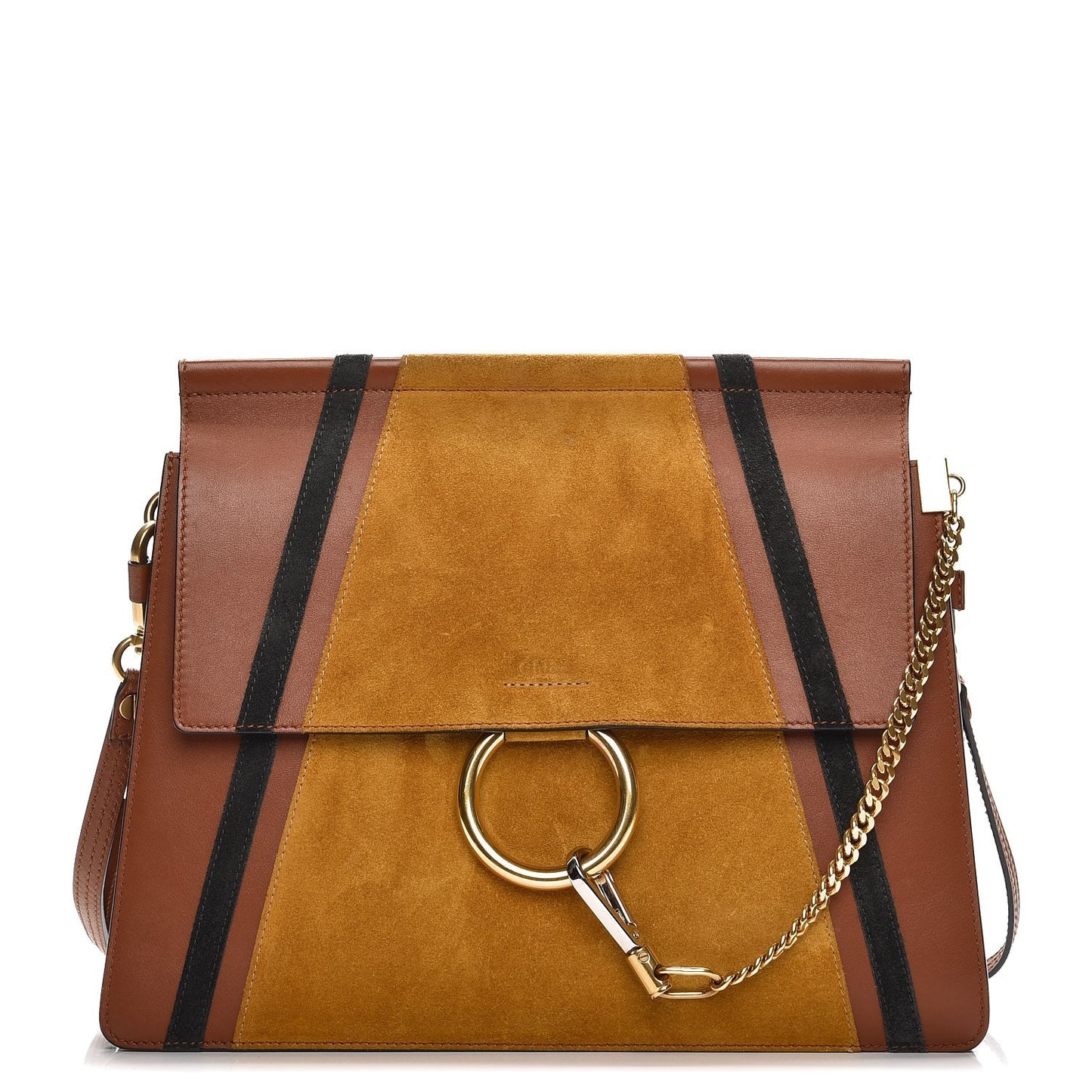 Suede Calfskin Patchwork Medium Faye Shoulder Bag Tobacco