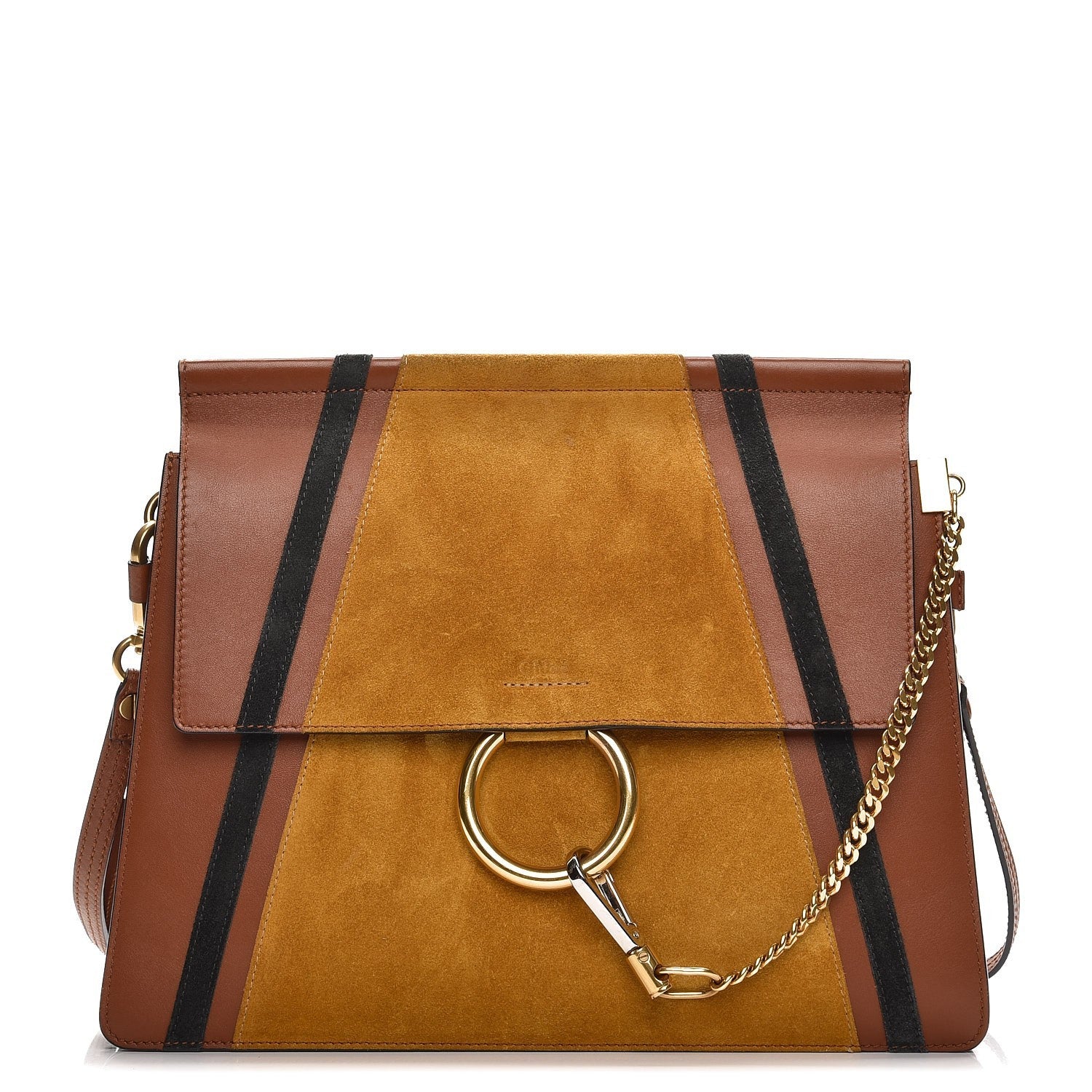 Chloe Suede Calfskin Patchwork Medium Faye Shoulder Bag Tobacco 1 of 12