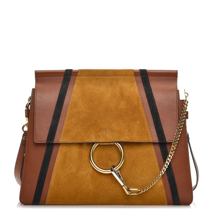 Chloe Suede Calfskin Patchwork Medium Faye Shoulder Bag Tobacco 1 of 12