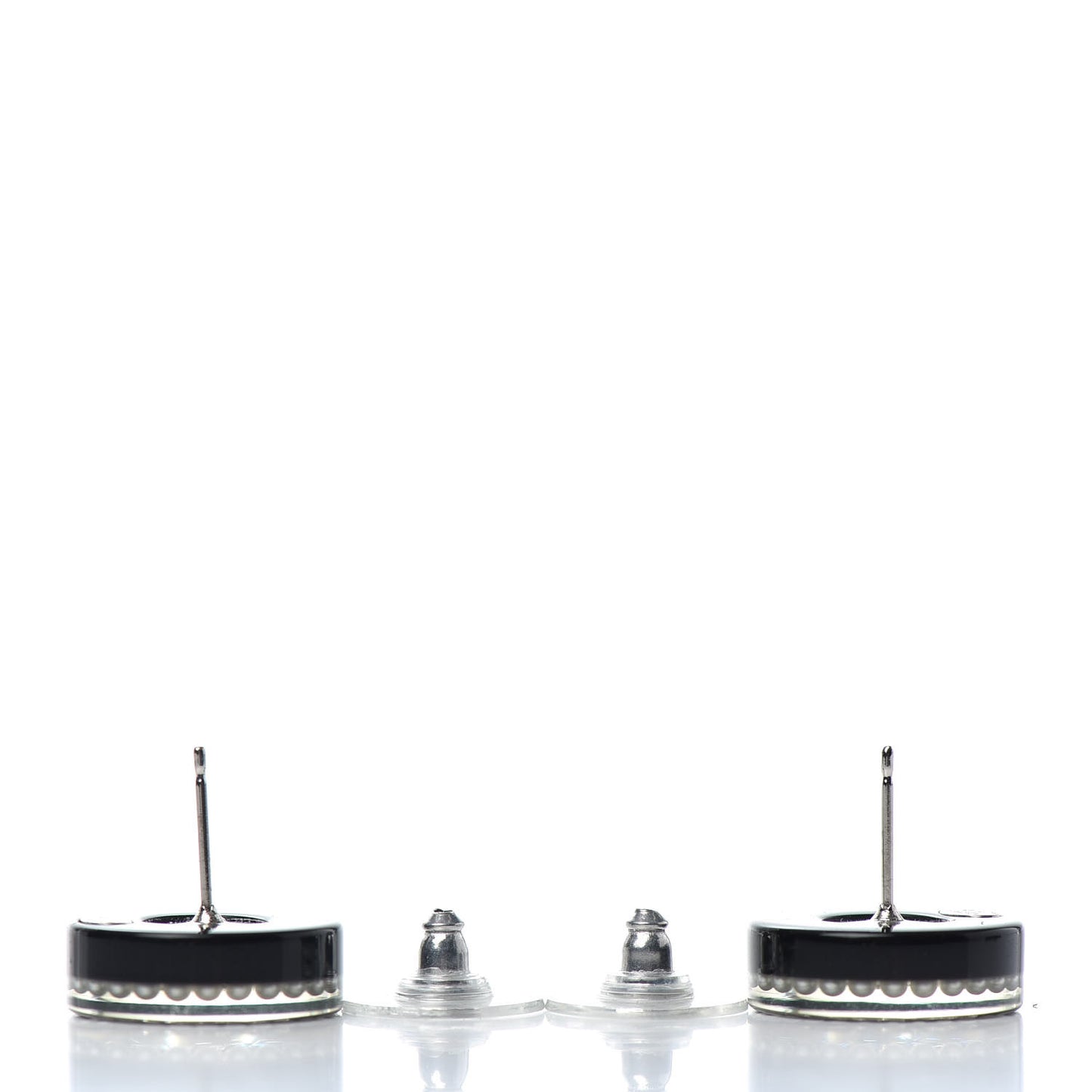 Resin Pearl Round CC Earrings White Black
