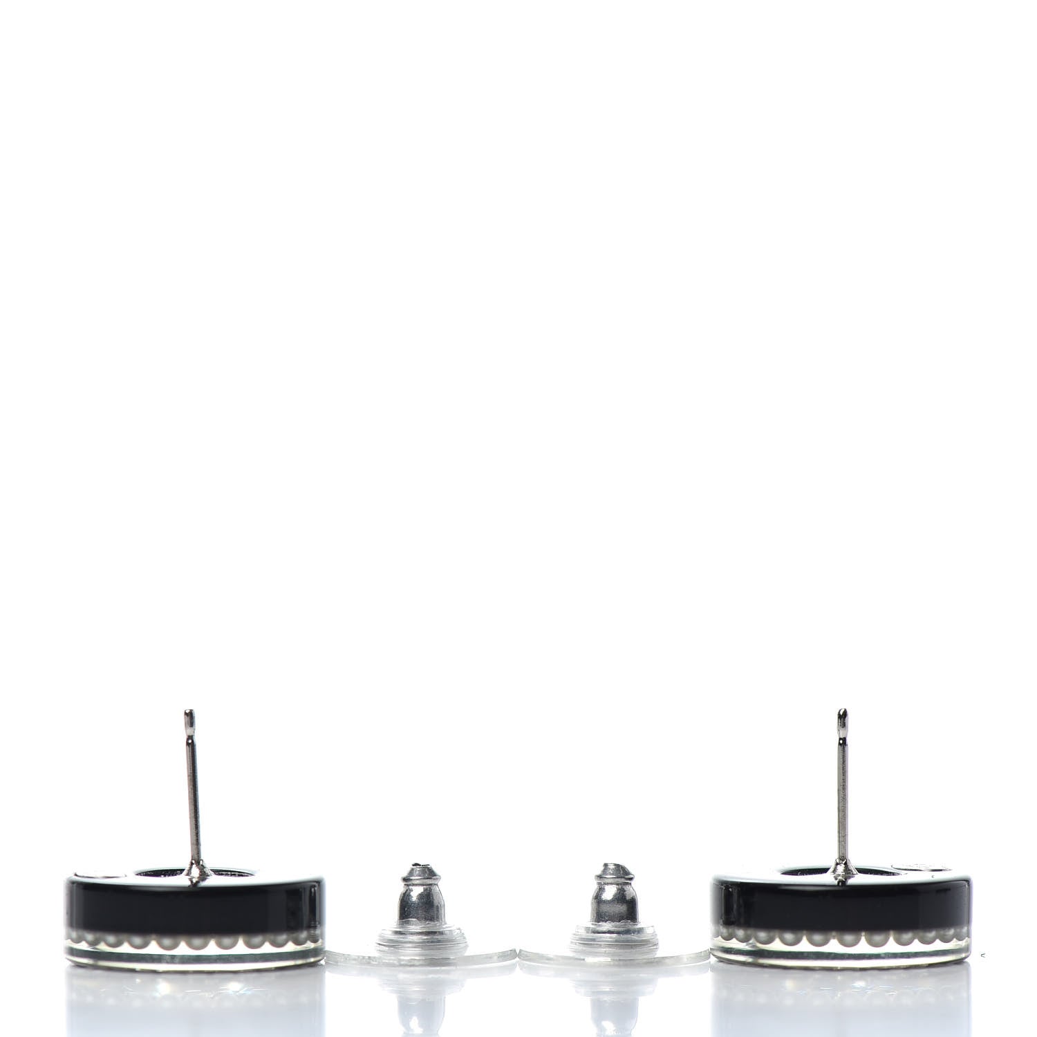 Chanel Resin Pearl Round CC Earrings White Black 3 of 4