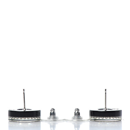 Chanel Resin Pearl Round CC Earrings White Black 3 of 4