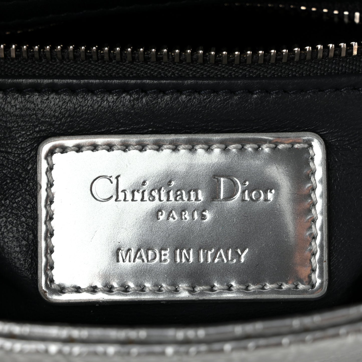 Metallic Patent Micro-Cannage Mini Lady Dior Silver