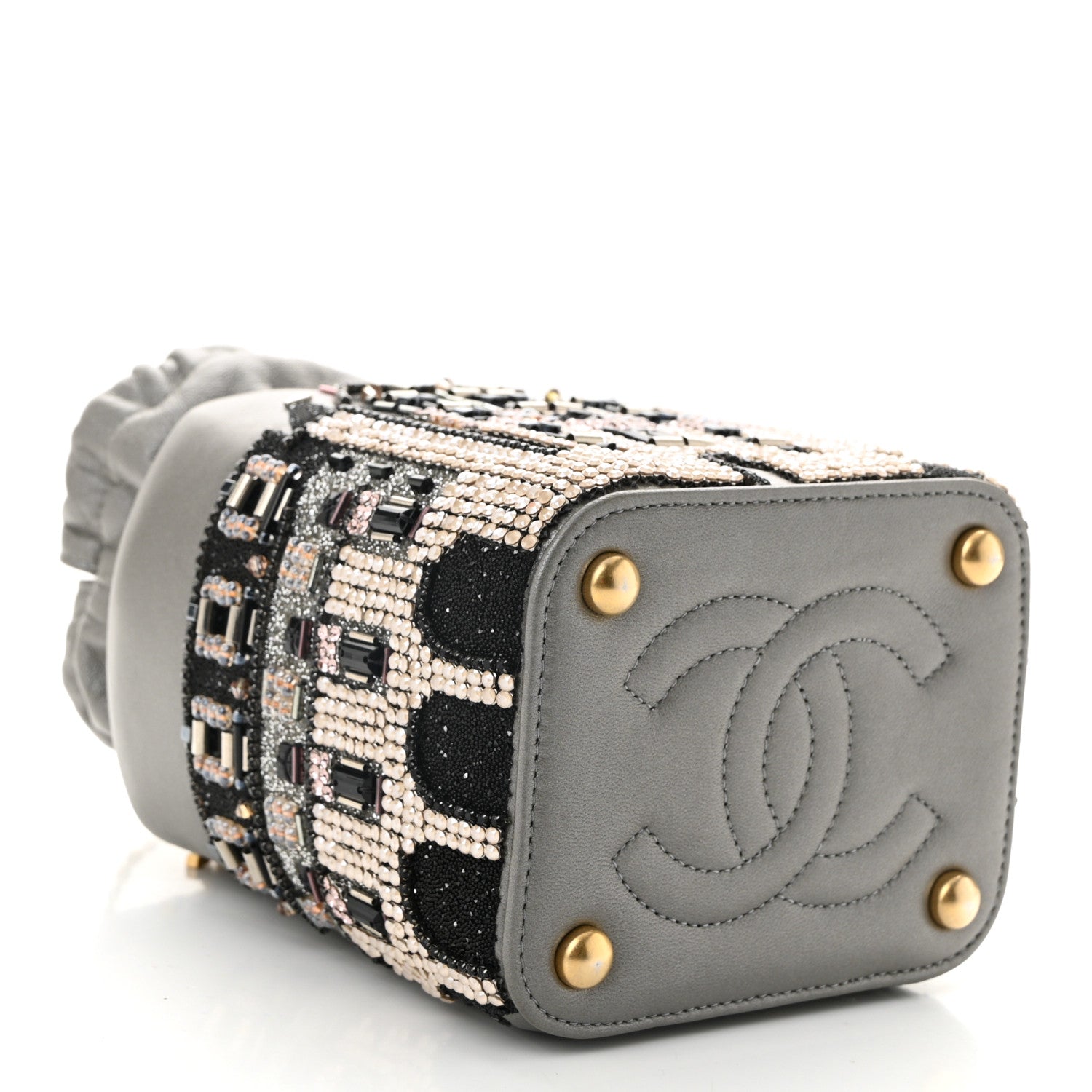 Chanel Metallic Lambskin Crystal Metiers D'Art Chateau de Chenonceau Bucket Bag Grey 4 of 10