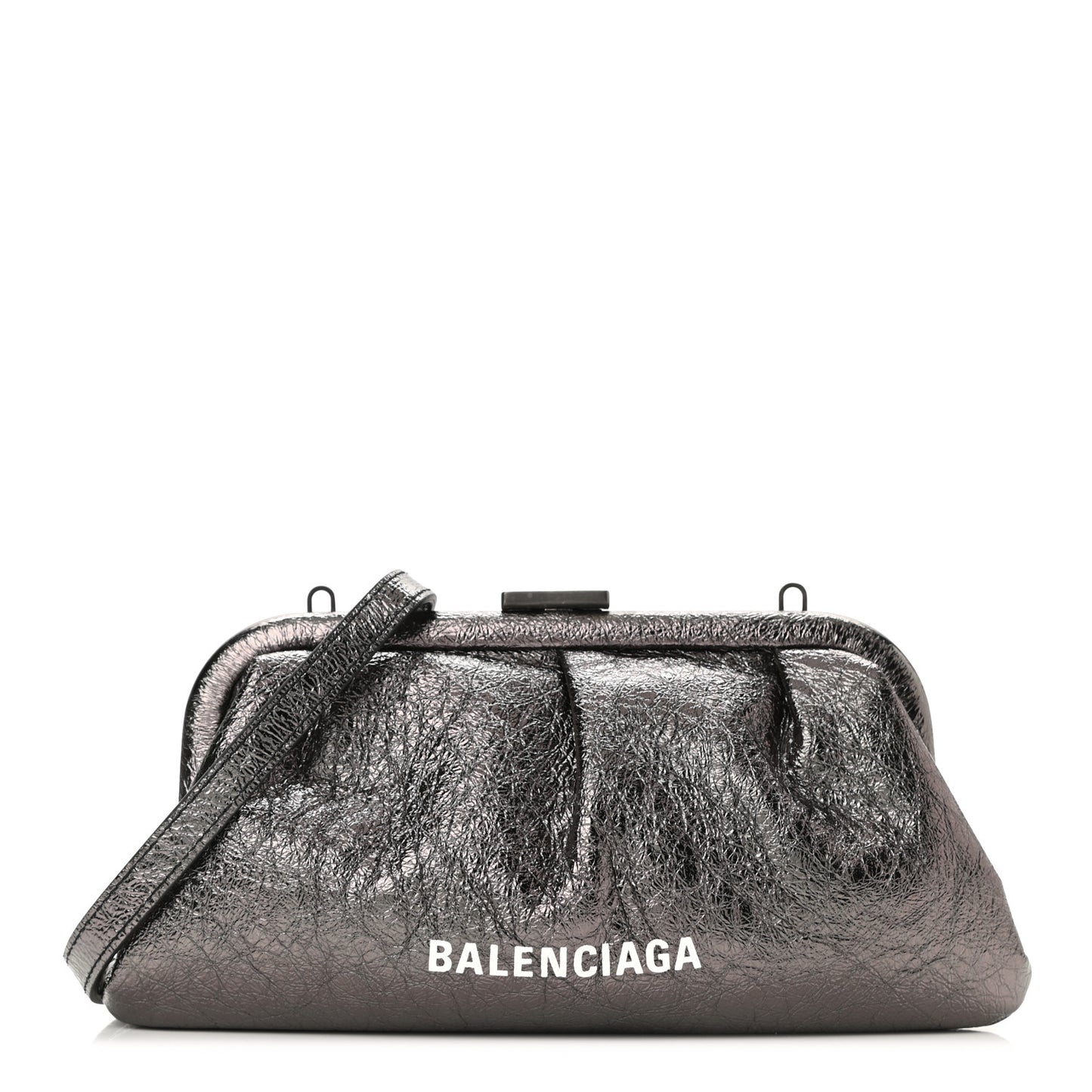 Metallic Textured Calfskin Logo Cloud Clutch XS Black
