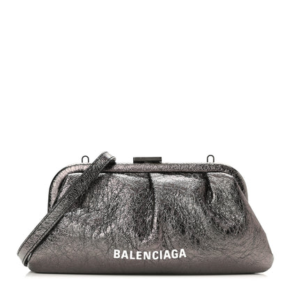Balenciaga Metallic Textured Calfskin Logo Cloud Clutch XS Black 1 of 10