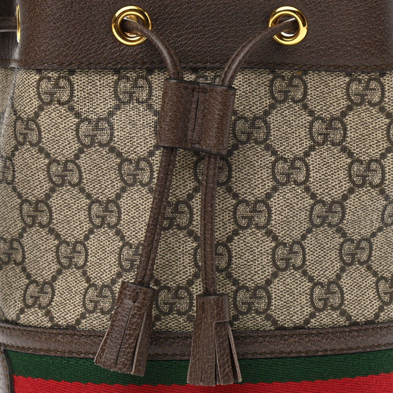 Gucci GG Supreme Monogram Web Mini Ophidia Bucket Bag Brown 8 of 11