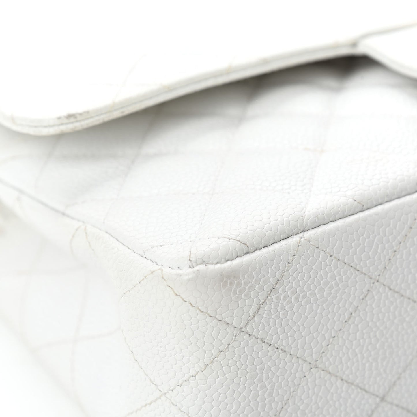 Caviar Quilted Medium Double Flap White