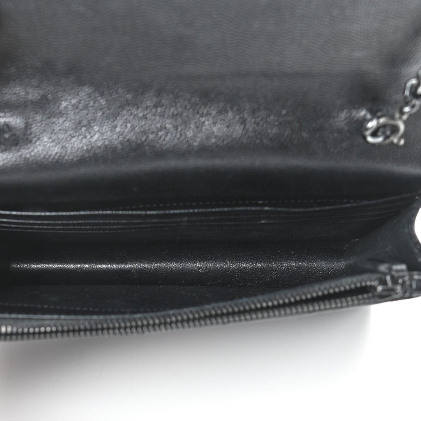 Grain De Poudre Matelasse Chevron Monogram Envelope Chain Wallet Black