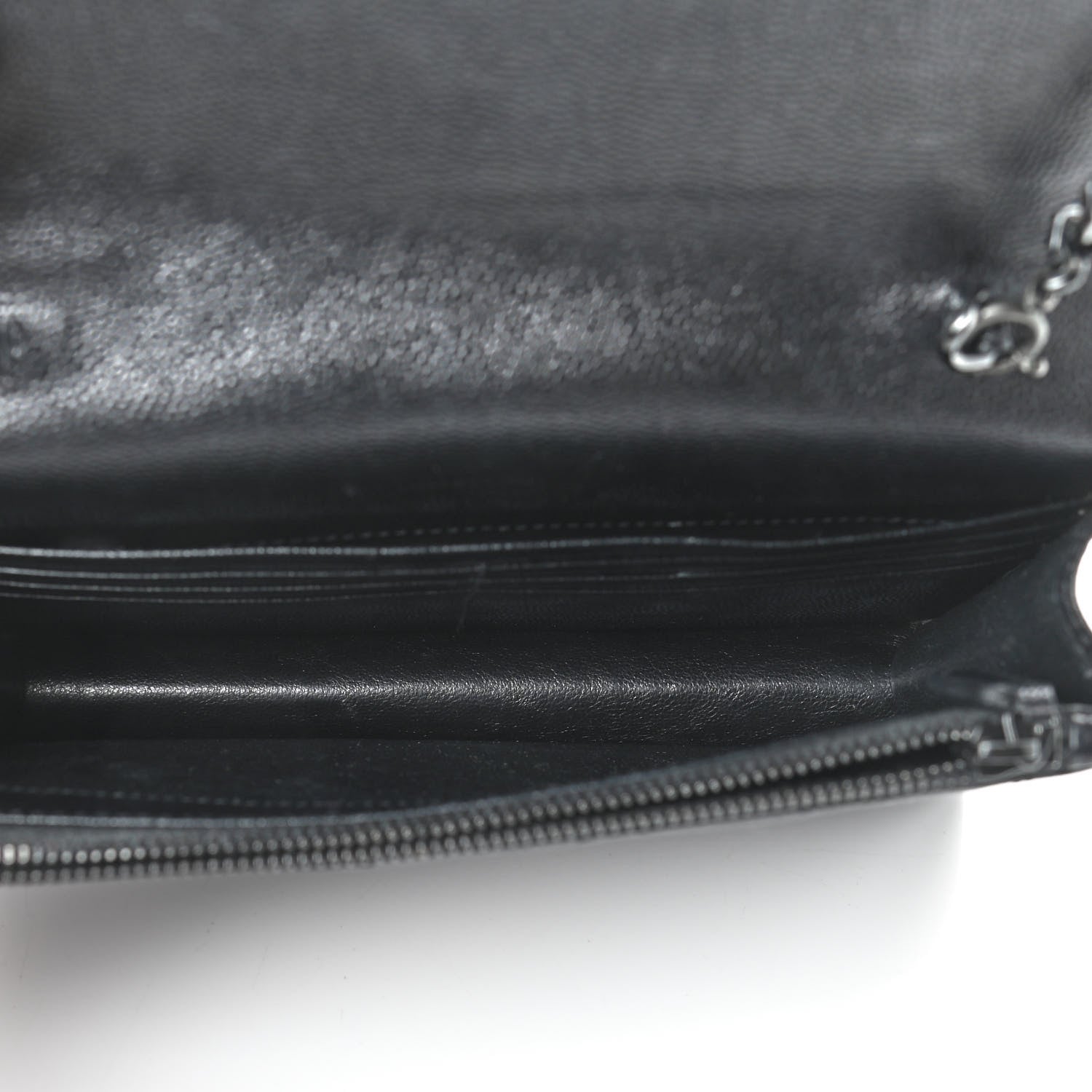 Saint Laurent Grain De Poudre Matelasse Chevron Monogram Envelope Chain Wallet Black 5 of 9