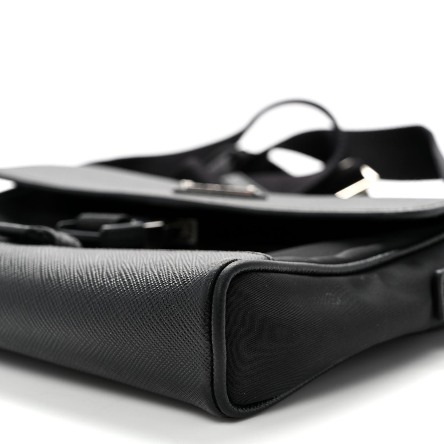 Re-Nylon Saffiano Triangle Shoulder Bag Black