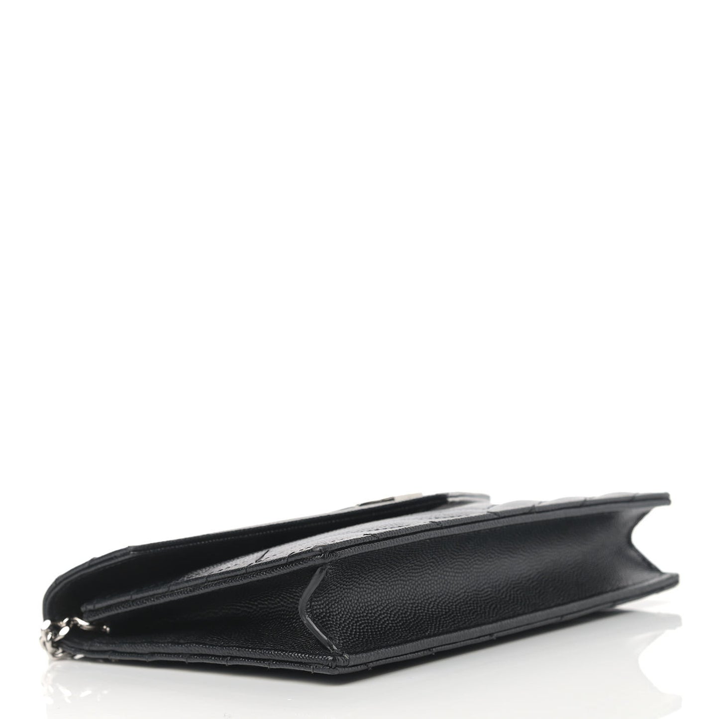 Grain De Poudre Matelasse Chevron Monogram Envelope Chain Wallet Black