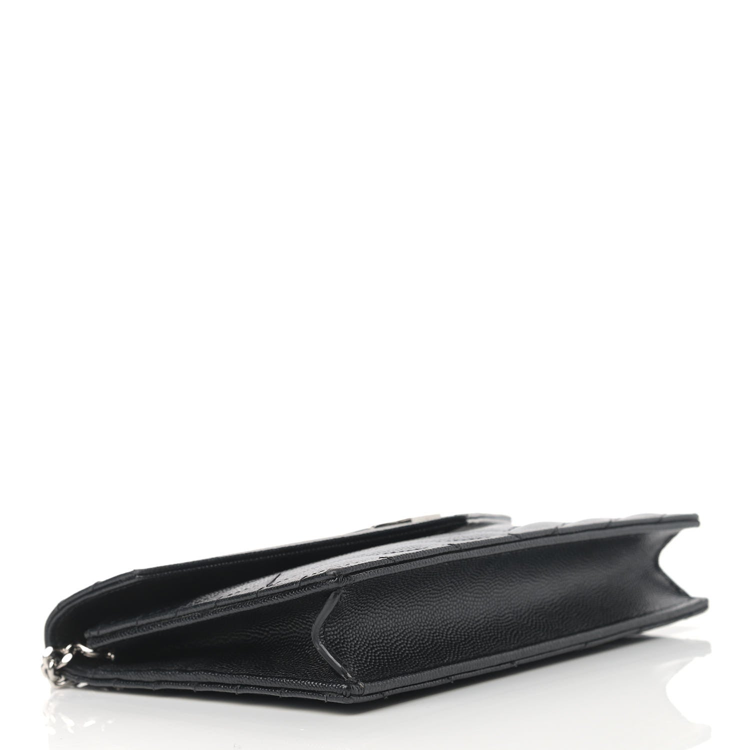 Saint Laurent Grain De Poudre Matelasse Chevron Monogram Envelope Chain Wallet Black 4 of 11