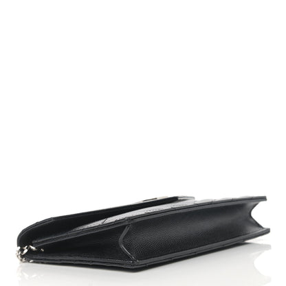 Saint Laurent Grain De Poudre Matelasse Chevron Monogram Envelope Chain Wallet Black 4 of 11