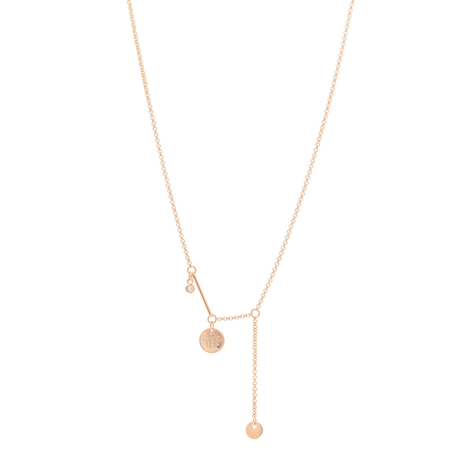 Hermes 18K Rose Gold Diamond PM Ex-Libris Pendant Necklace 1 of 5