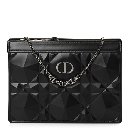 Christian Dior Calfskin Macrocannage Diamond Caro Zipped Pouch With Chain Black 1 of 10