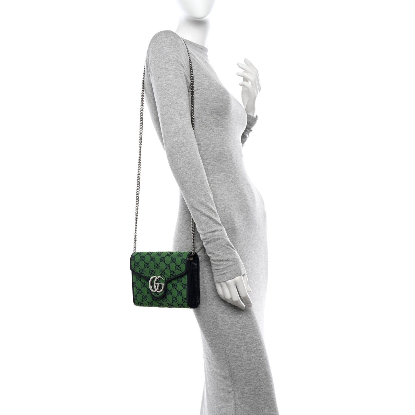 Monogram Multicolor Matelasse Diagonal GG Marmont Chain Wallet Green Blue
