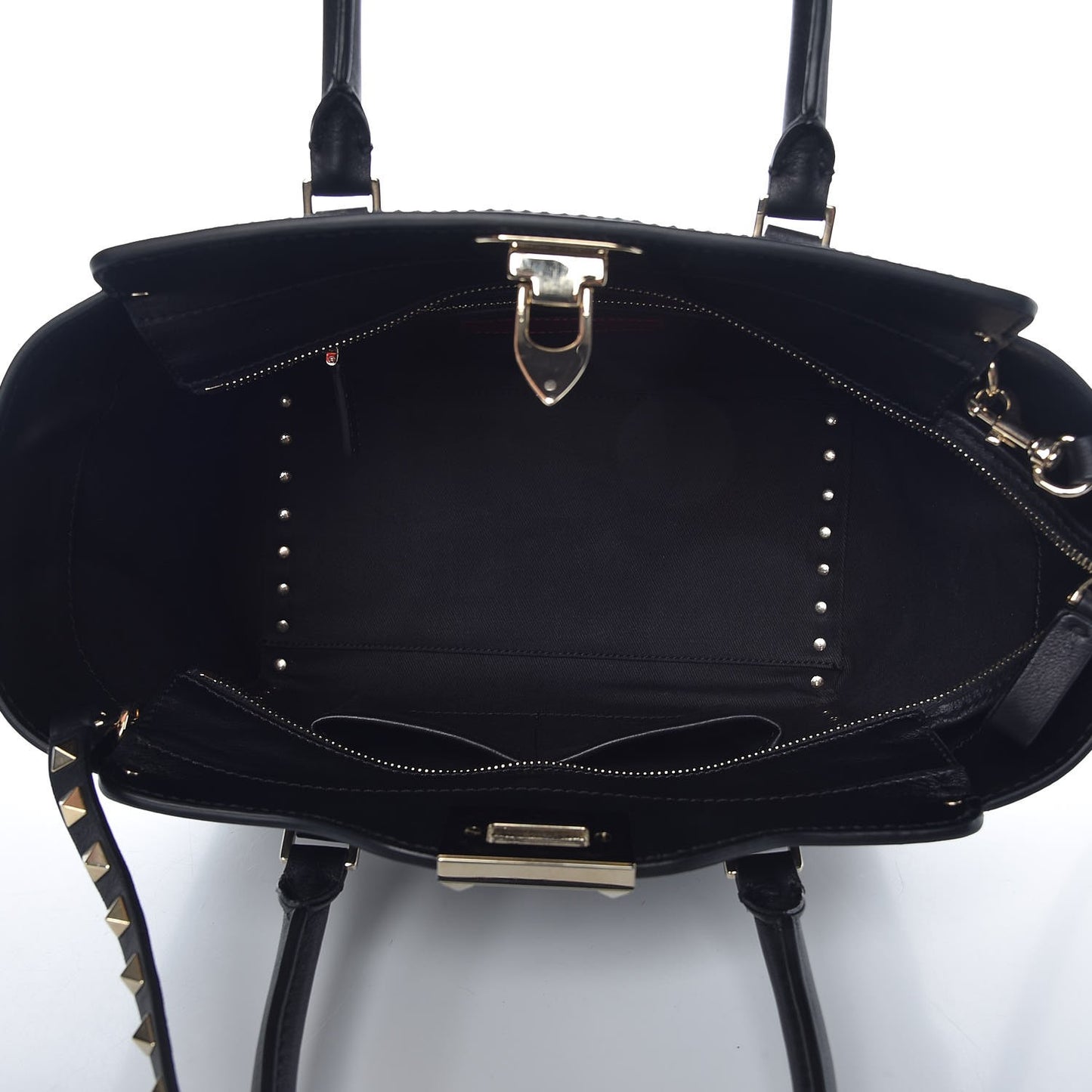 Vitello Small Rockstud Double Handle Tote Black