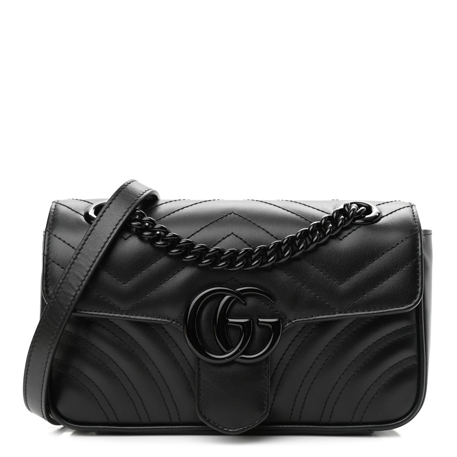 Gucci Calfskin Matelasse Monochrome Mini GG Marmont Shoulder Bag Black 1 of 10