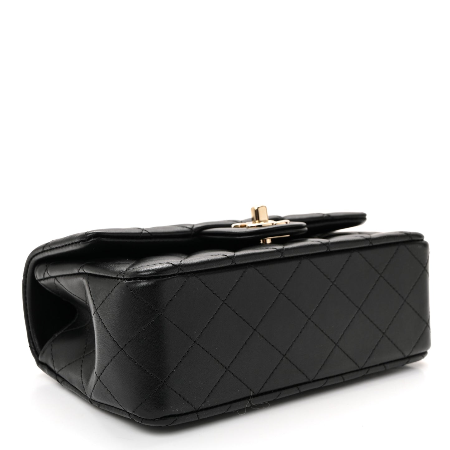 Lambskin Quilted Mini Top Handle Rectangular Flap Black