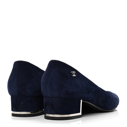 Chanel Suede Cap Toe CC Pumps 35 Navy 3 of 6