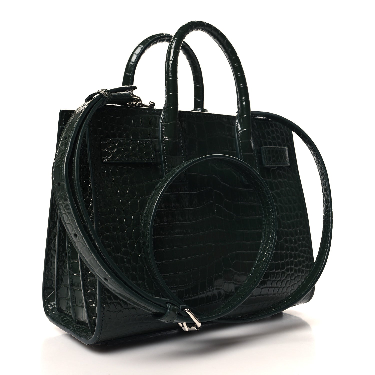 Saint Laurent Calfskin Crocodile Embossed Nano Sac De Jour Dark Green 3 of 10