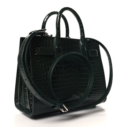 Saint Laurent Calfskin Crocodile Embossed Nano Sac De Jour Dark Green 3 of 10