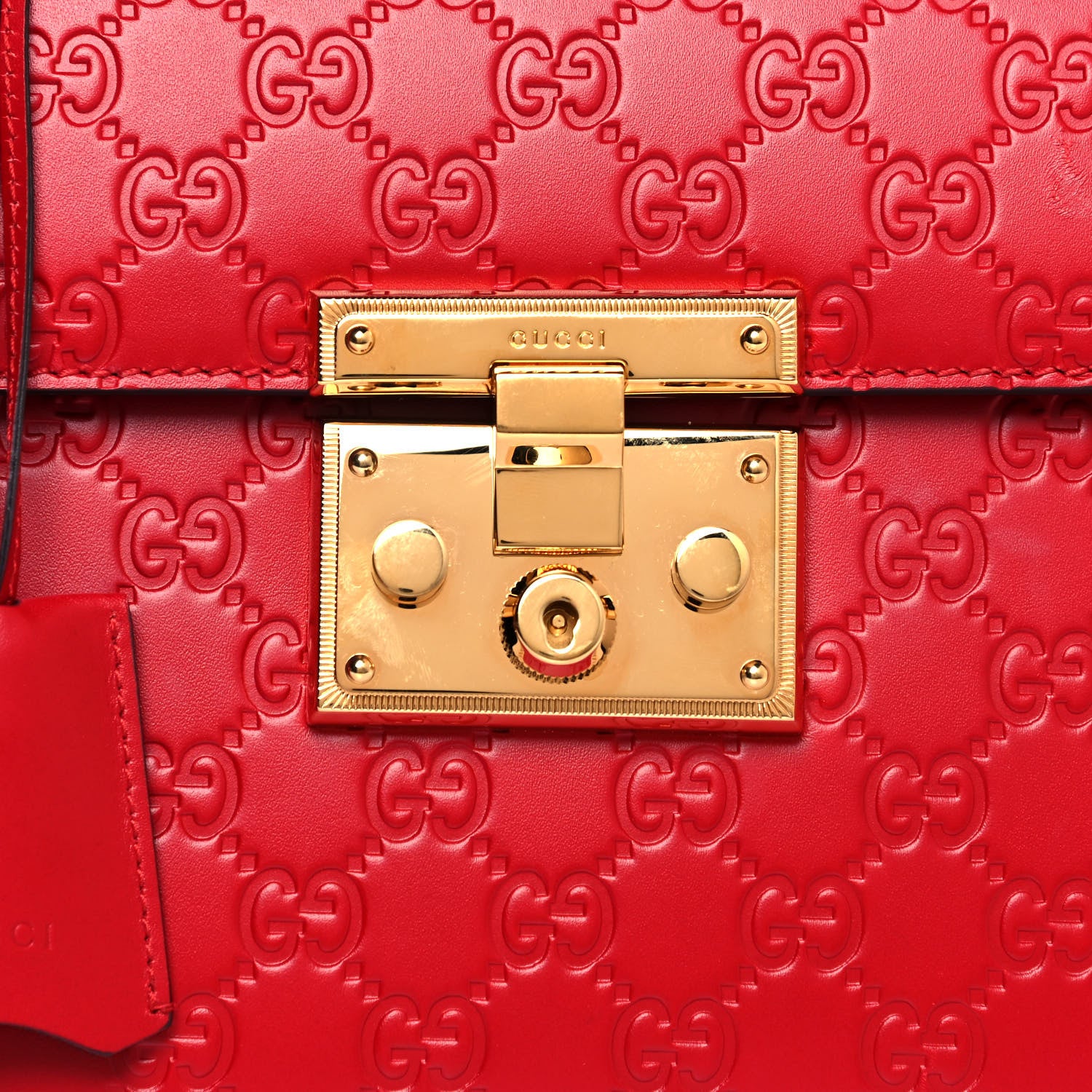 Gucci Guccissima Signature Small Padlock Top Handle Bag Hibiscus Red 7 of 11