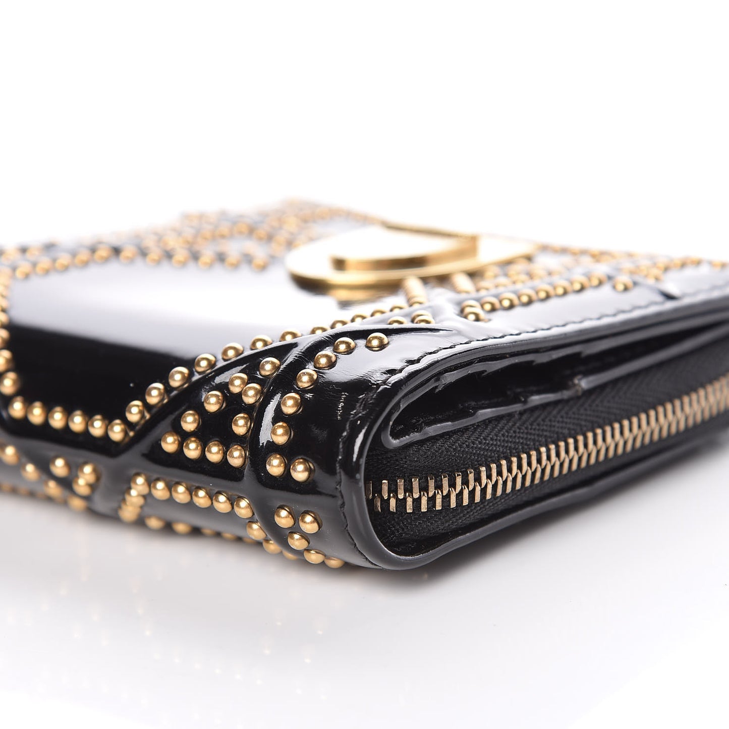 Patent Studded Diorama Small Wallet Black