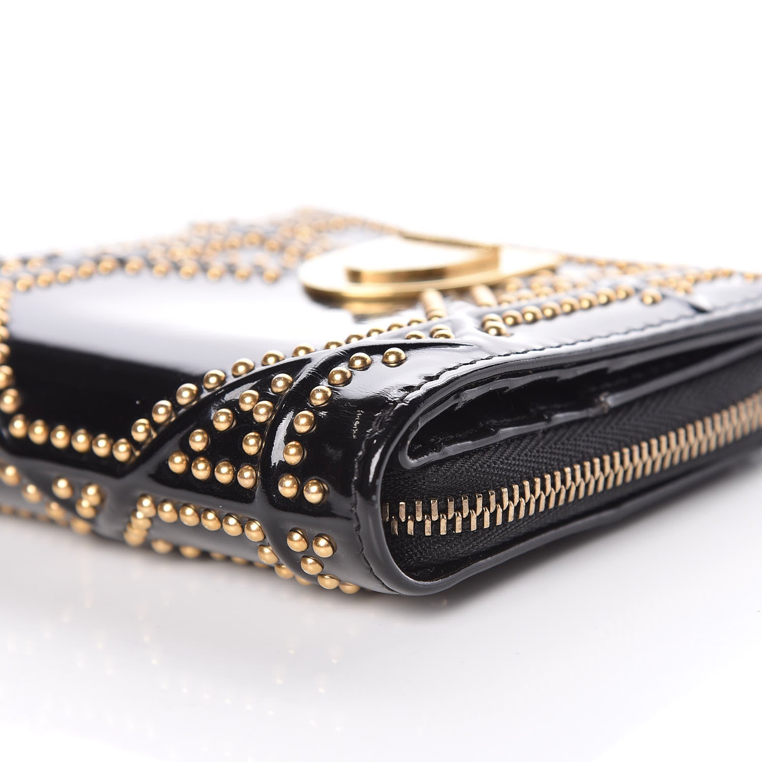 Christian Dior Patent Studded Diorama Small Wallet Black 5 of 11