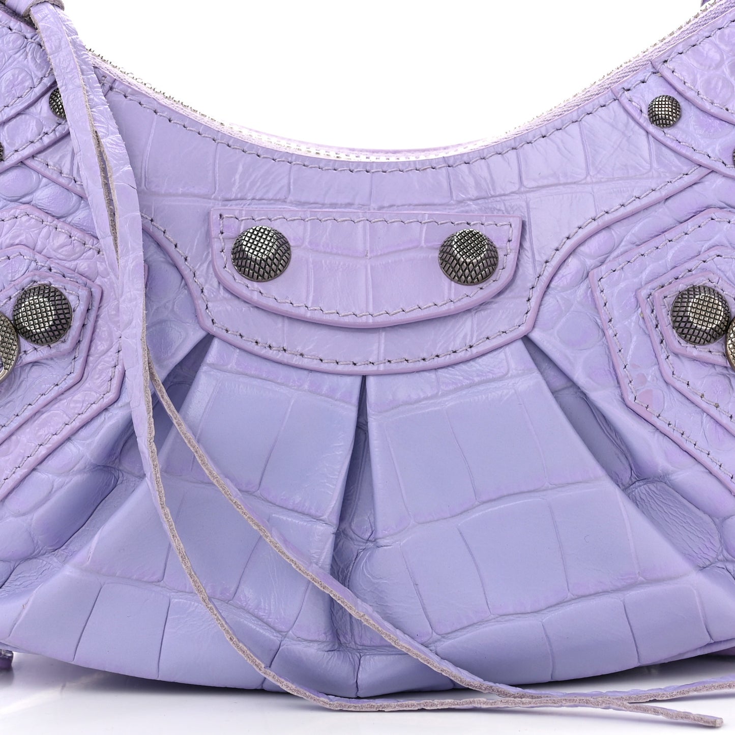 Extra Supple Calfskin Crocodile Embossed Le Cagole Shoulder Bag XS Lilac