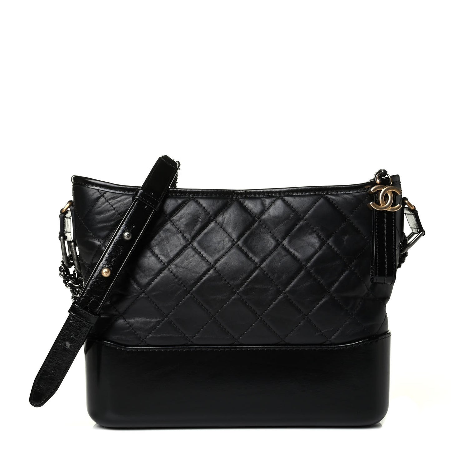 Aged Calfskin Quilted Medium Gabrielle Hobo Black