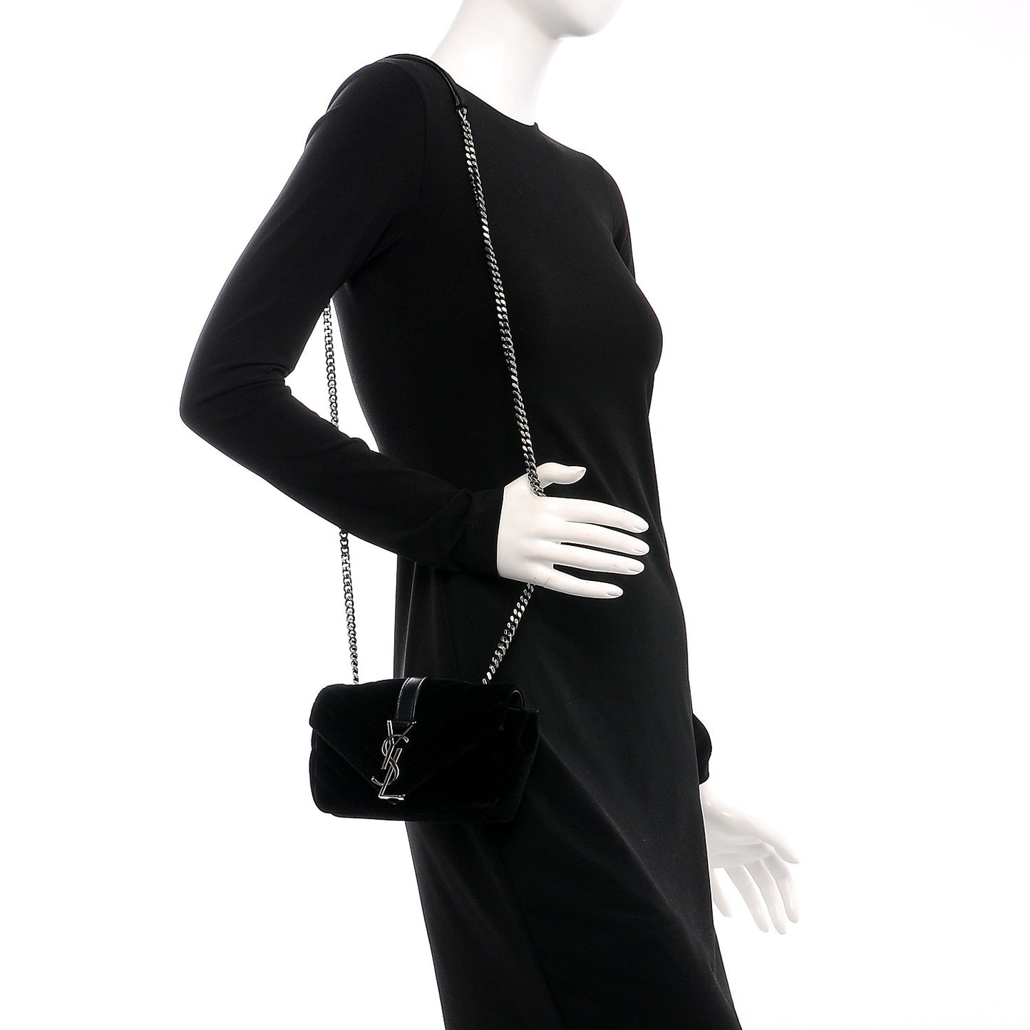 Velvet Matelasse Chevron Monogram Classic Baby Chain Bag Black