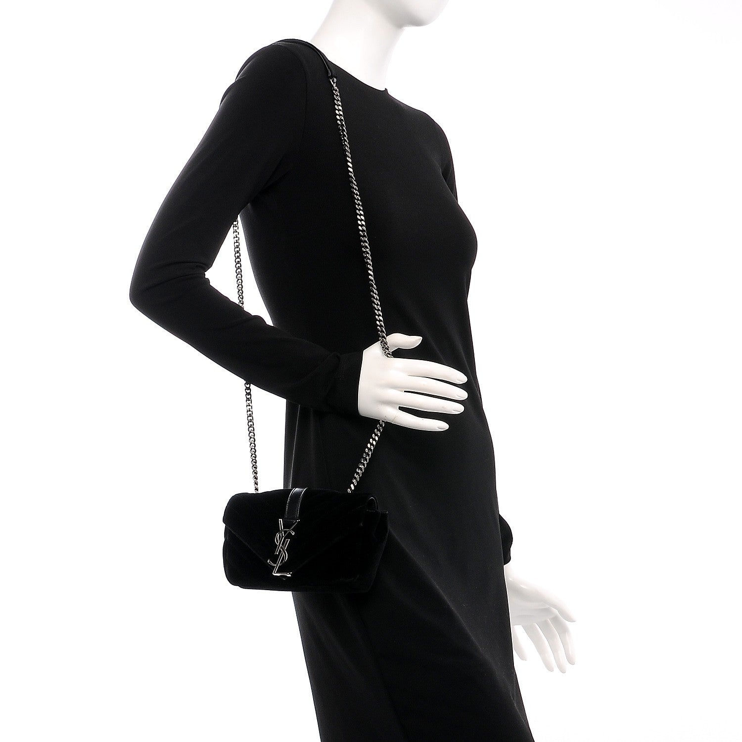 Saint Laurent Velvet Matelasse Chevron Monogram Classic Baby Chain Bag Black 2 of 11