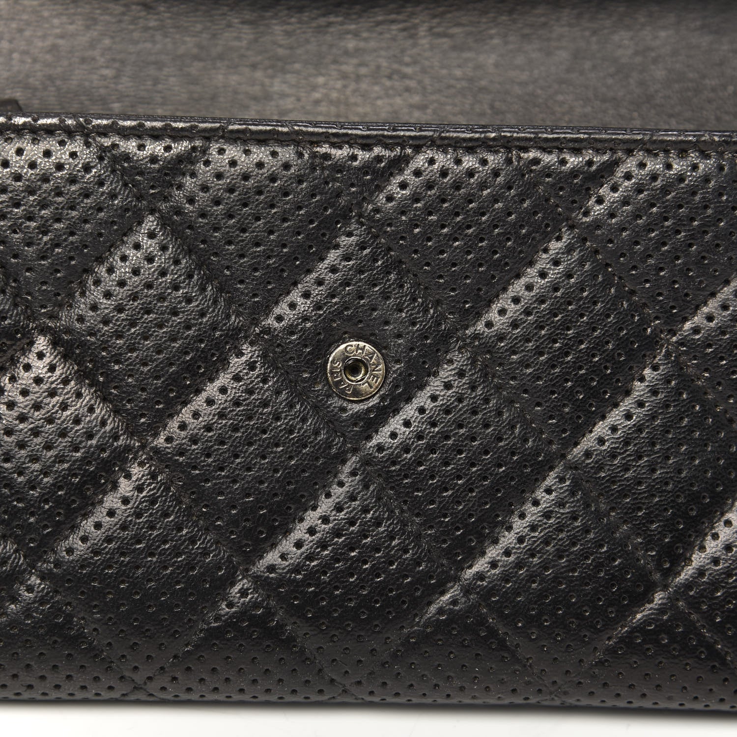 Chanel Perforated Lambskin Quilted Large Gusset Flap Wallet Black 8 of 14