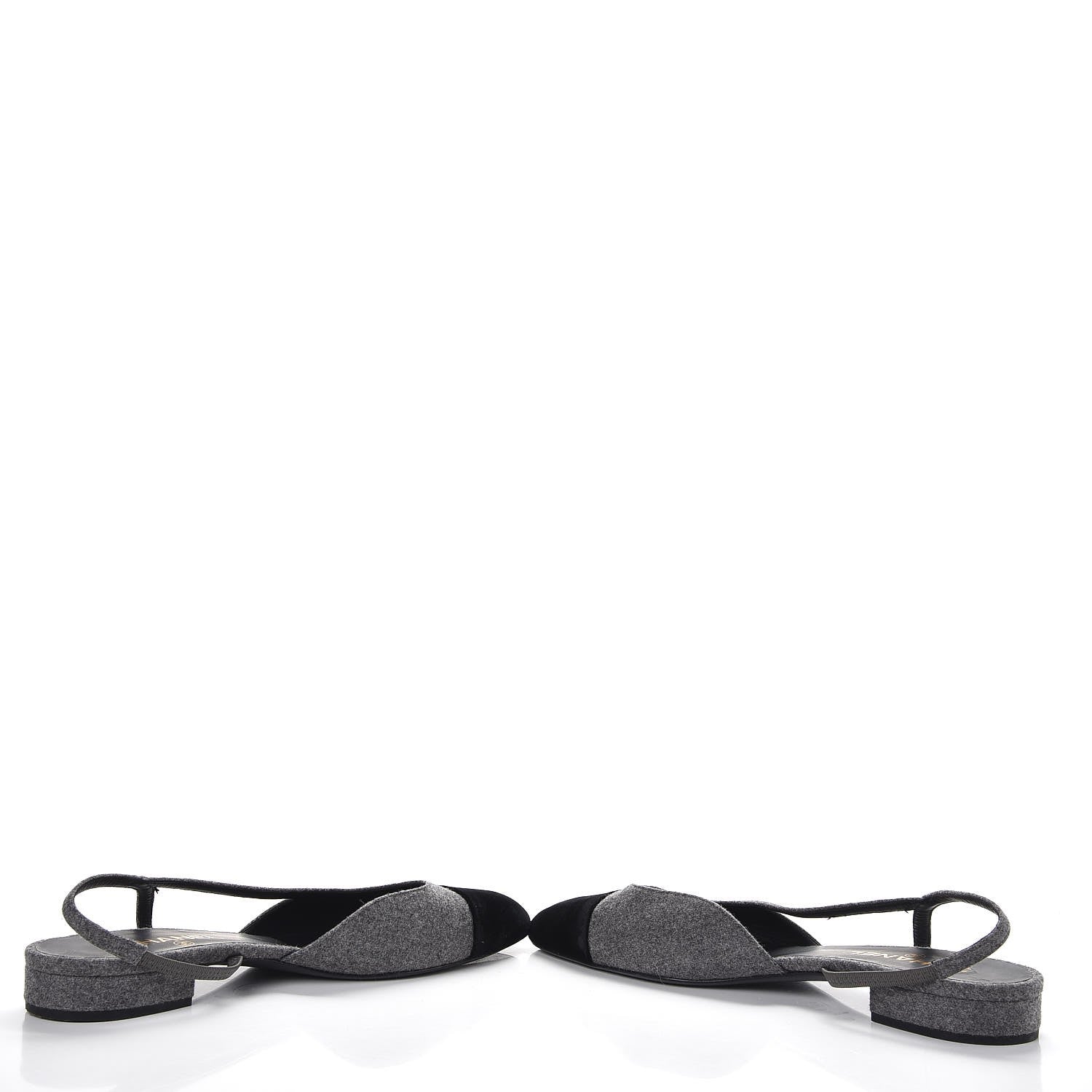 Chanel Wool Velvet Cap Toe CC Slingback Pumps 40.5 Grey Black 5 of 10